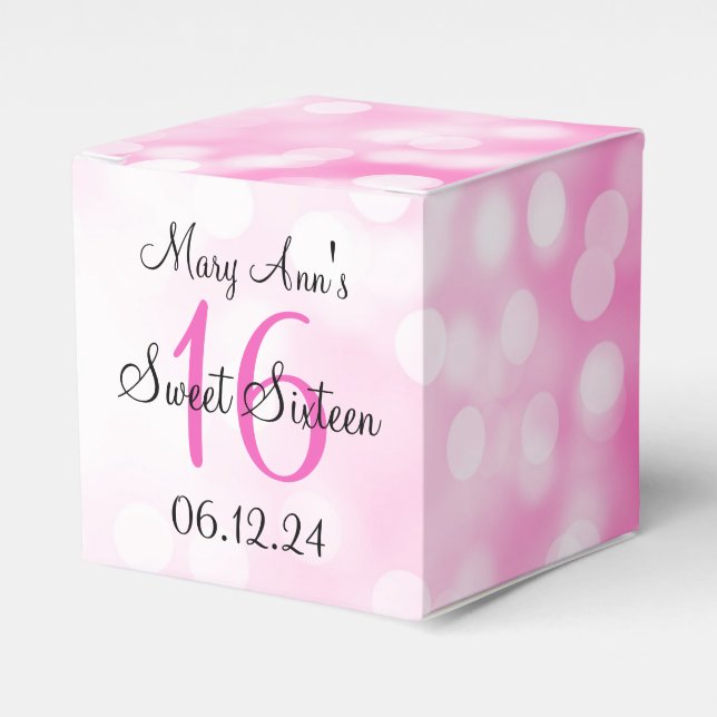 Elegant Sweet 16 Birthday Pink Glitter Lights Favour Box (Front Side)