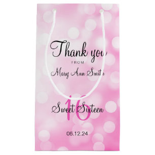 Elegant Sweet 16 Birthday Pink Glitter Lights Small Gift Bag