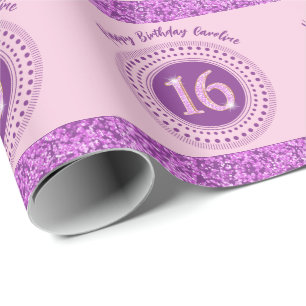 Elegant Sweet 16 Birthday, Pink Glitter & Stripes Wrapping Paper