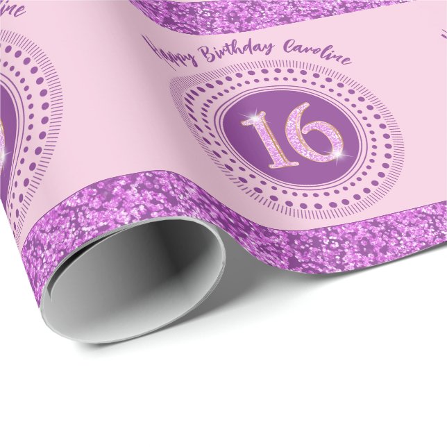 Elegant Sweet 16 Birthday, Pink Glitter & Stripes Wrapping Paper (Roll Corner)