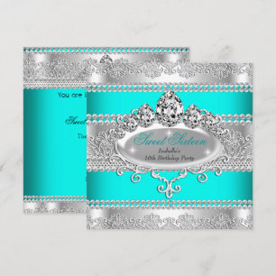 Elegant Sweet 16 Birthday Princess Teal Blue Tiara Invitation