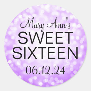Elegant Sweet 16 Birthday Purple Glitter Lights Classic Round Sticker