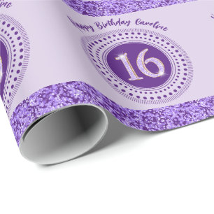 Elegant Sweet 16 Birthday, Purple Glitter & Stripe Wrapping Paper