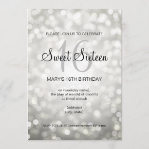 Elegant Sweet 16 Birthday Silver Glitter Lights Invitation