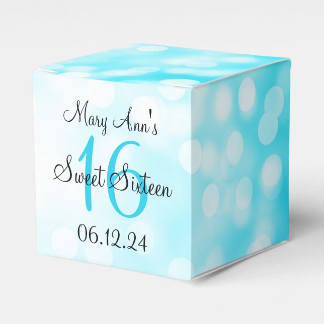 Elegant Sweet 16 Birthday Turquoise Glitter Lights Favour Box (Front Side)