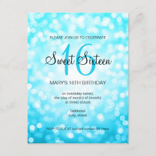 Elegant Sweet 16 Birthday Turquoise Glitter Lights Invitation