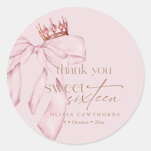Elegant Sweet 16 Blush Pink Birthday  Classic Round Sticker (Front)