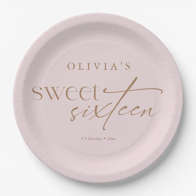 Elegant Sweet 16 Blush Pink Birthday  Paper Plate (Front)