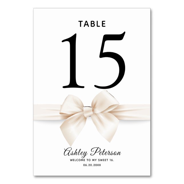 Elegant Sweet 16 Damask Table Number (Front)