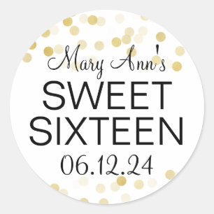 Elegant Sweet 16 Faux Gold Foil Glitter Lights Classic Round Sticker