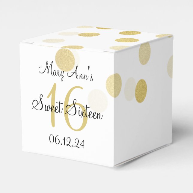 Elegant Sweet 16 Faux Gold Foil Glitter Lights Favour Box (Front Side)
