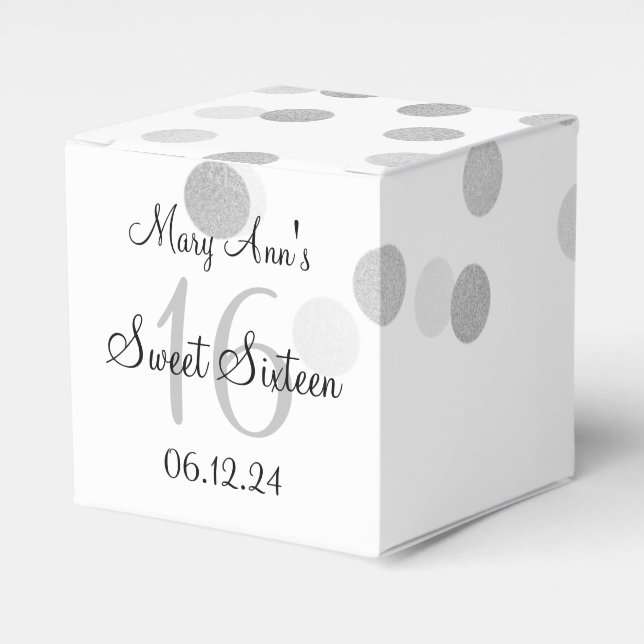 Elegant Sweet 16 Faux Silver Foil Glitter Lights Favour Box (Front Side)