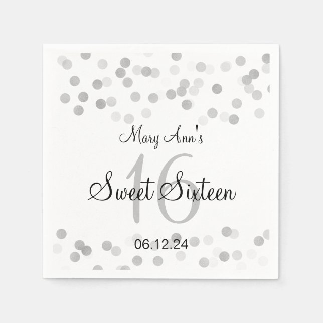 Elegant Sweet 16 Faux Silver Foil Glitter Lights Napkin (Front)
