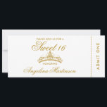 Elegant Sweet 16 Gold and White Ticket Invitation<br><div class="desc">Elegant Sweet 16 Gold and White Ticket Invitation</div>