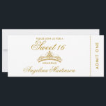 Elegant Sweet 16 Gold and White Ticket Invitation<br><div class="desc">Elegant Sweet 16 Gold and White Ticket Invitation</div>