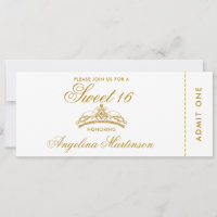 Elegant Sweet 16 Gold and White Ticket