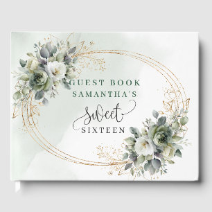 Elegant Sweet 16 Guest Book Sage Green Eucalyptus