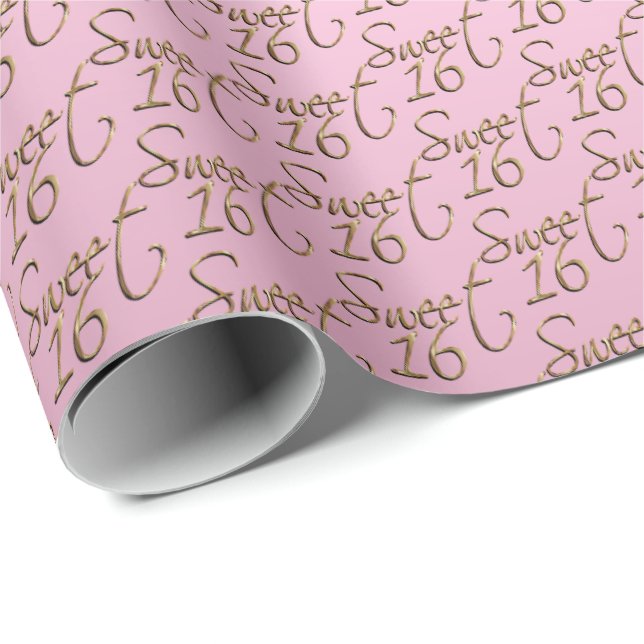 Elegant Sweet 16 in Pink and Gold Wrapping Paper (Roll Corner)