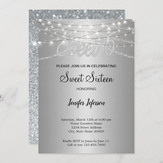 Elegant Sweet 16 Invitation (Front/Back)