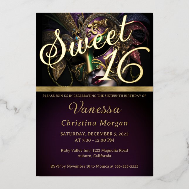 Elegant Sweet 16 Invitation Foil Invitation (Front)