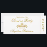 Elegant Sweet 16 Party Gold and White Ticket Invitation<br><div class="desc">Elegant Sweet 16 Party Gold and White Ticket Invitation</div>
