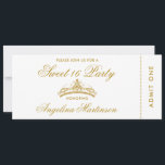 Elegant Sweet 16 Party Gold and White Ticket Invitation<br><div class="desc">Elegant Sweet 16 Party Gold and White Ticket Invitation</div>