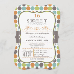 Elegant Sweet 16 Party Invite; Retro Dots Invitation