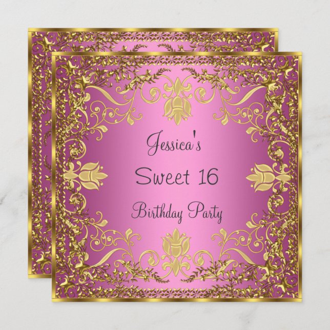 Elegant Sweet 16 pink Gold Invitation (Front/Back)