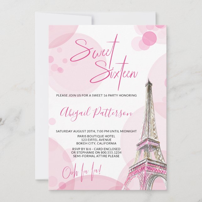 Elegant Sweet 16 Pink White Paris Birthday Invitation (Front)