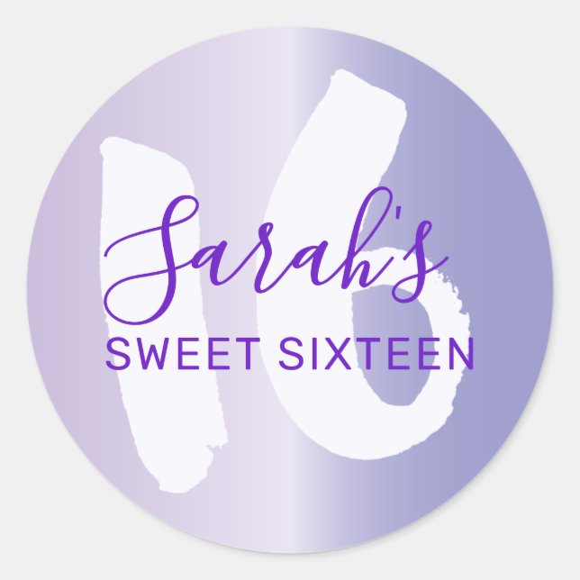 Elegant Sweet 16 Purple Metallic Birthday Classic Round Sticker (Front)