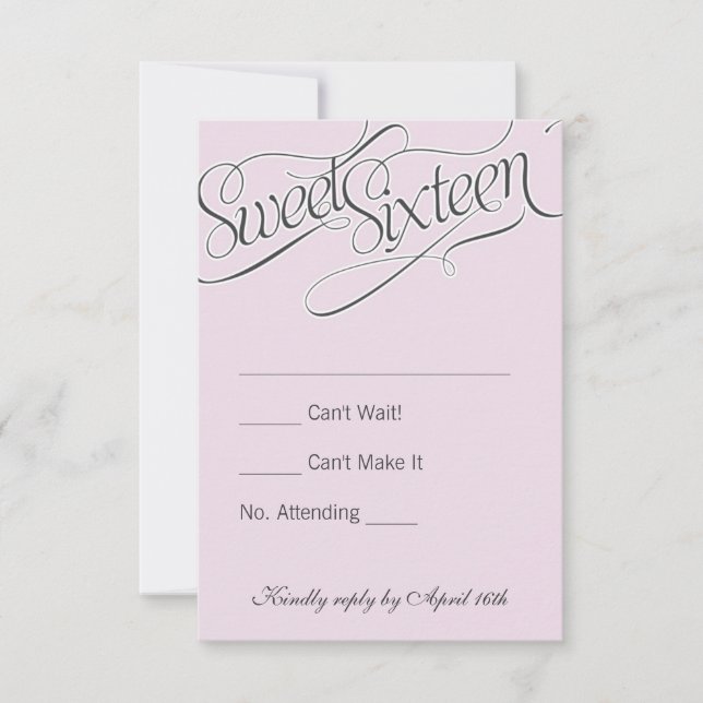 Elegant Sweet 16 RSVP in Pale Pink (Front)