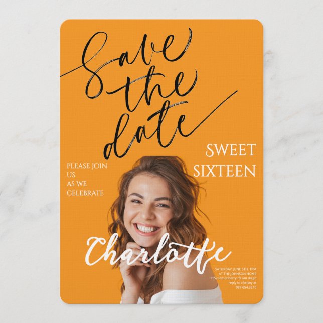 Elegant Sweet 16 Save the Date Birthday Invitation (Front)