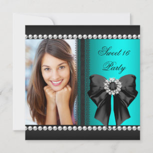 Elegant Sweet 16 Sixteen Teal Blue Diamonds Lace Invitation