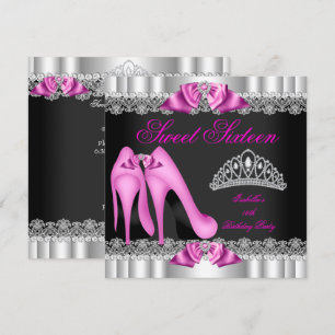 Elegant Sweet 16 Sweet Sixteen Party Hot Pink 2 Invitation