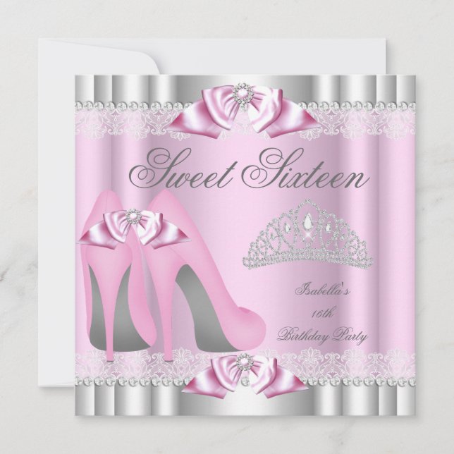 Elegant Sweet 16 Sweet Sixteen Party Pink Lace Invitation (Front)
