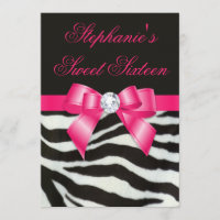 Elegant Sweet 16 Zebra Stripes Hot Pink Bow