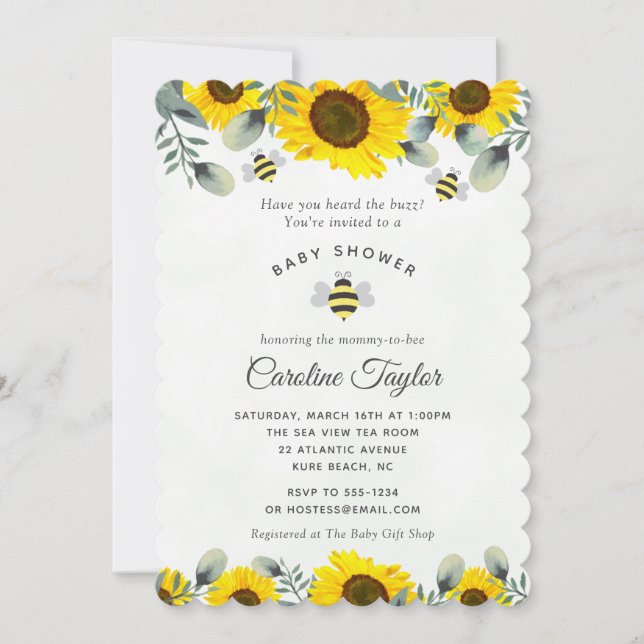 Elegant Sweet as Can Bee Sunflowers Baby Shower Invitation (Front)