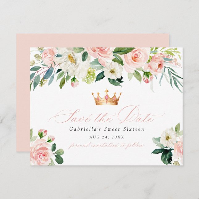 Elegant Sweet Blush Floral Sweet 16 Save the Date Invitation (Front/Back)