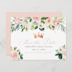 Elegant Sweet Blush Floral Sweet 16 Save the Date Invitation