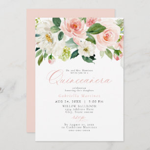 Elegant & Sweet Blush Pink Floral Quinceañera Invitation