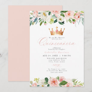 Elegant & Sweet Blush Pink Floral Quinceañera Invitation