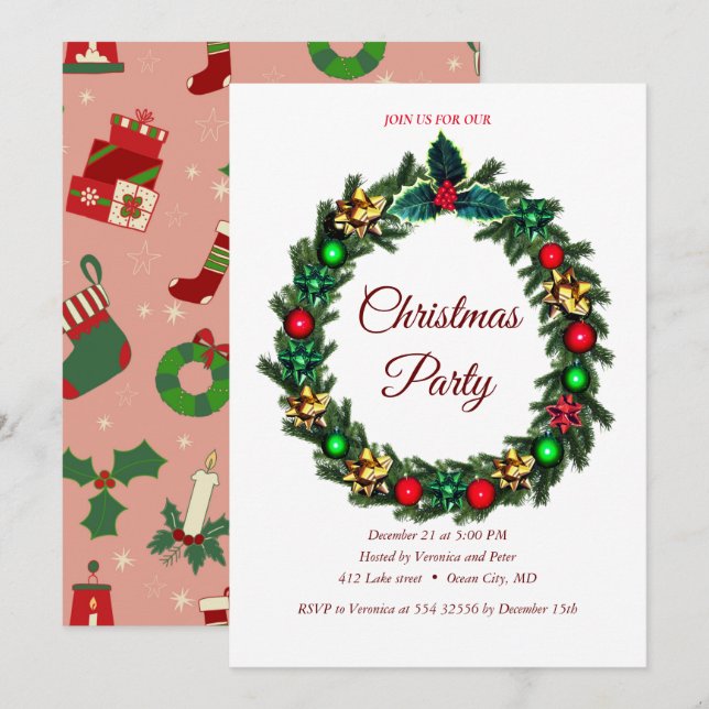 Elegant sweet Christmas invitation (Front/Back)