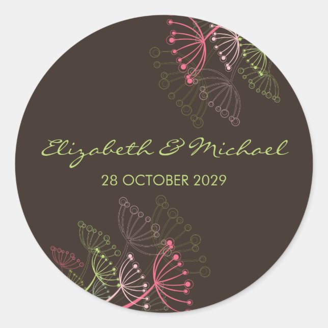 Elegant Sweet Dandelions Summer Wedding Stickers (Front)