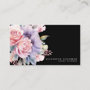 Elegant Sweet Flowers Black Business Cards