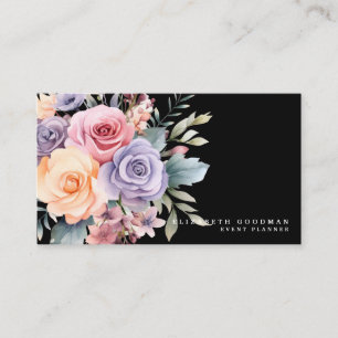Elegant Sweet Flowers Black Business Cards