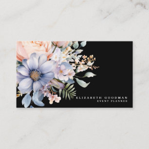 Elegant Sweet Flowers Black Business Cards