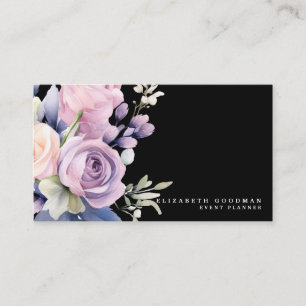 Elegant Sweet Flowers Black Business Cards