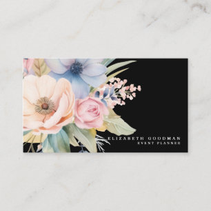 Elegant Sweet Flowers Black Business Cards