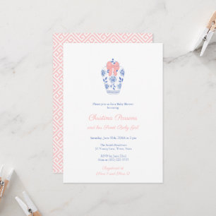 Elegant Sweet Girl Ginger Jar Pink Bow Baby Shower Invitation