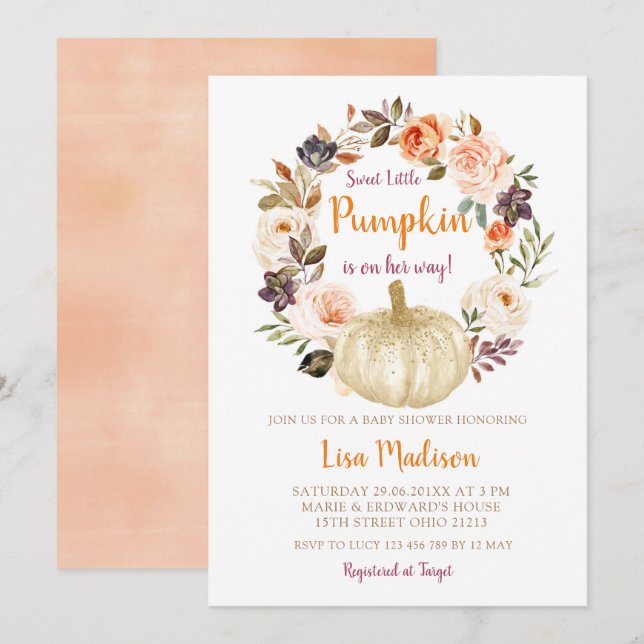 Elegant Sweet Little Pumpkin Baby Shower  Invitation (Front/Back)